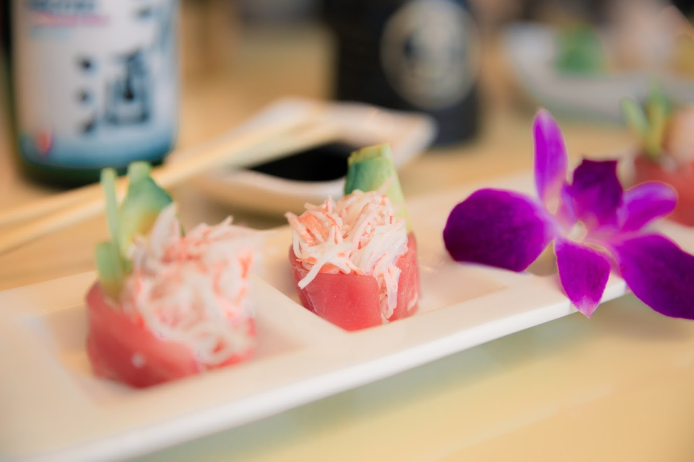 Red sushi with decorations